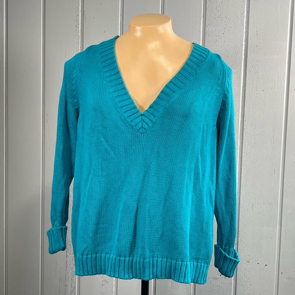 Lane Bryant Woman’s Turquoise Knitted V-Neck Sweater Sz 26-28 - Picture 6 of 10